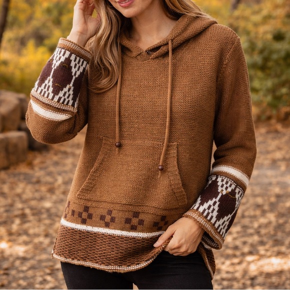 Earthbound Trading Co Tops - Earthbound Baja Style Hoodie Sweater Brown Knit Boho Size S